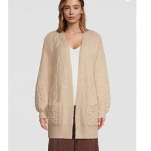 Hudson North Open Front Cable Knit Cardigan Oat Beige Size Small